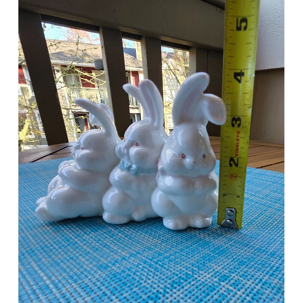 Vintage Ceramic Bunny Figurine Trio White Rabbits Decor Cute Rabbits - Picture 6 of 14